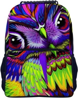 Lightweight Rucksack for Sports Travel Running - Big Capacity Multipurpose Anti-Theft Bookbag, Trippy Owl Abstract Art Travel and Sport Backpack Rucksack