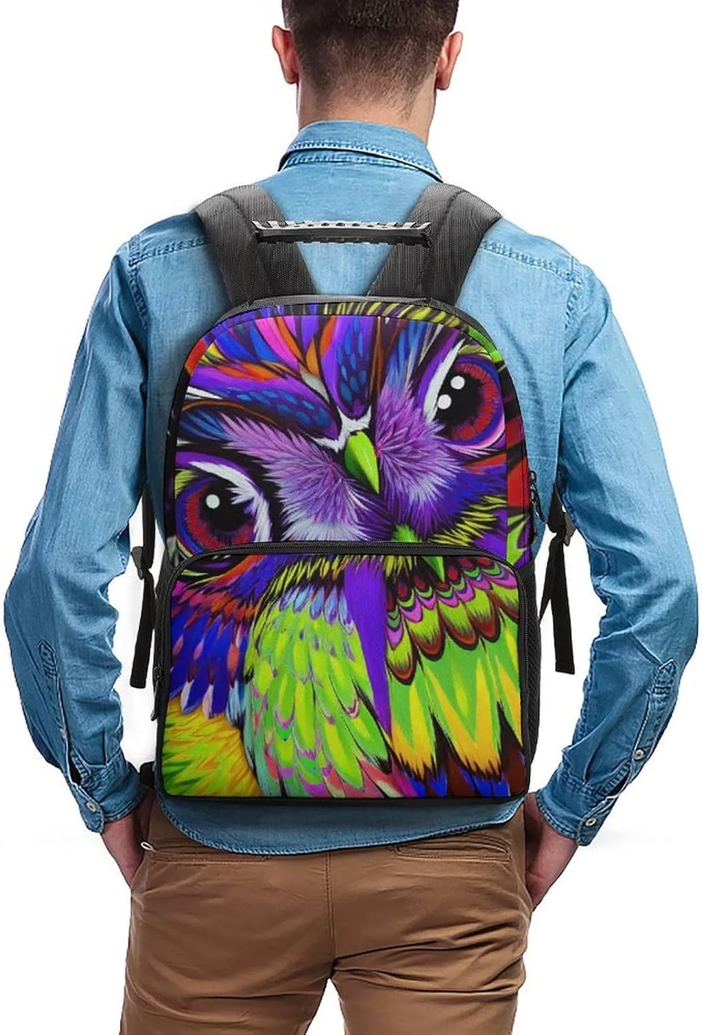 Lightweight Rucksack for Sports Travel Running - Big Capacity Multipurpose Anti-Theft Bookbag, Trippy Owl Abstract Art Travel and Sport Backpack Rucksack
