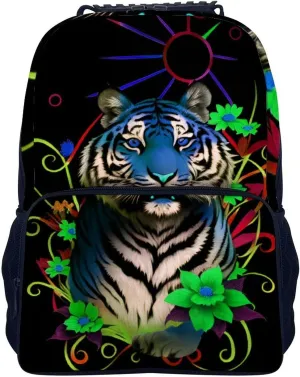 Lightweight Rucksack for Sports Travel Running - Big Capacity Multipurpose Anti-Theft Bookbag, Trippy Tiger Animal Flower Art Travel and Sport Backpack Rucksack