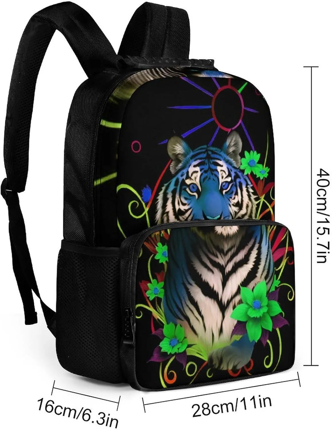 Lightweight Rucksack for Sports Travel Running - Big Capacity Multipurpose Anti-Theft Bookbag, Trippy Tiger Animal Flower Art Travel and Sport Backpack Rucksack