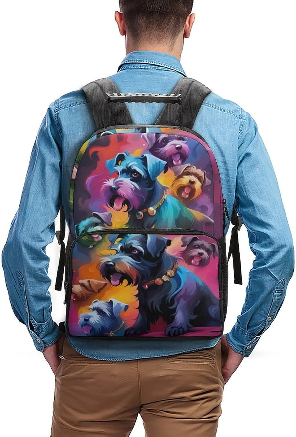 Lightweight Rucksacks for Camping Picnic Walking Cycling - Large Capacity Multipurpose Anti-Theft Carry On Bag, Colorful Cute Schnauzer Dogs Oil Art Travel Hiking & Camping Rucksack