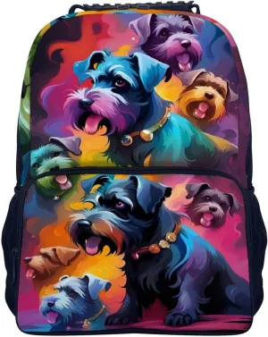 Lightweight Rucksacks for Camping Picnic Walking Cycling - Large Capacity Multipurpose Anti-Theft Carry On Bag, Colorful Cute Schnauzer Dogs Oil Art Travel Hiking & Camping Rucksack