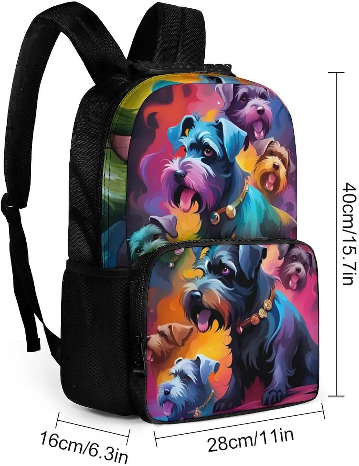 Lightweight Rucksacks for Camping Picnic Walking Cycling - Large Capacity Multipurpose Anti-Theft Carry On Bag, Colorful Cute Schnauzer Dogs Oil Art Travel Hiking & Camping Rucksack