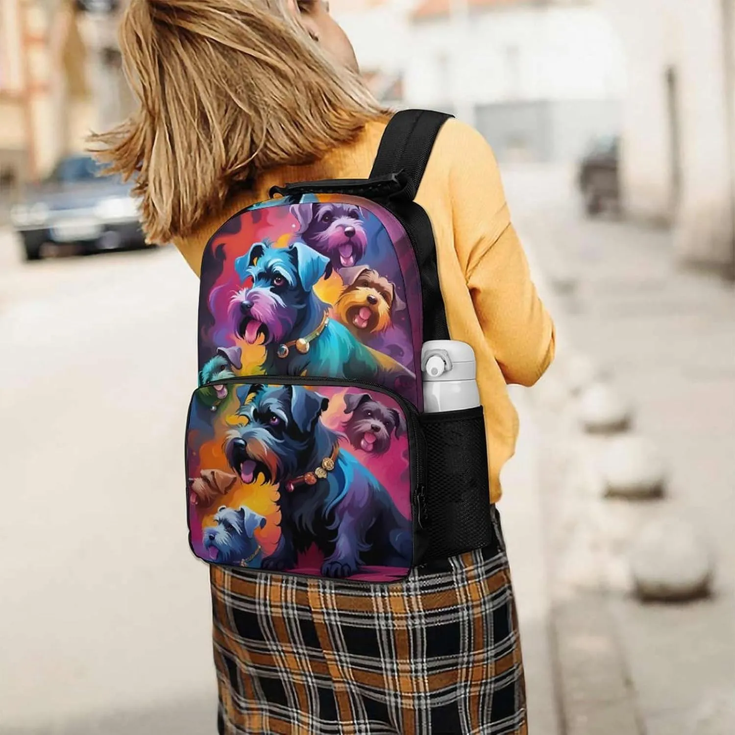 Lightweight Rucksacks for Camping Picnic Walking Cycling - Large Capacity Multipurpose Anti-Theft Carry On Bag, Colorful Cute Schnauzer Dogs Oil Art Travel Hiking & Camping Rucksack