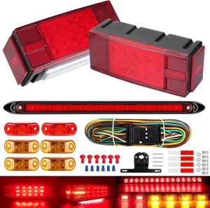 LIMICAR Submersible Boat Trailer Lights, LED Trailer Lights for Utility Trailer, Stop Brake White Backup Reverse License Plate Lights with Wiring Harness, Side Marker, 3rd Light Bar for Boat RV Truck