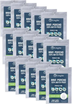 Lingito Clear Emergency Rain Ponchos Adults, Thicker, 100% Waterproof Emergency Camping Rain Poncho, Amusement Parks, Hikes