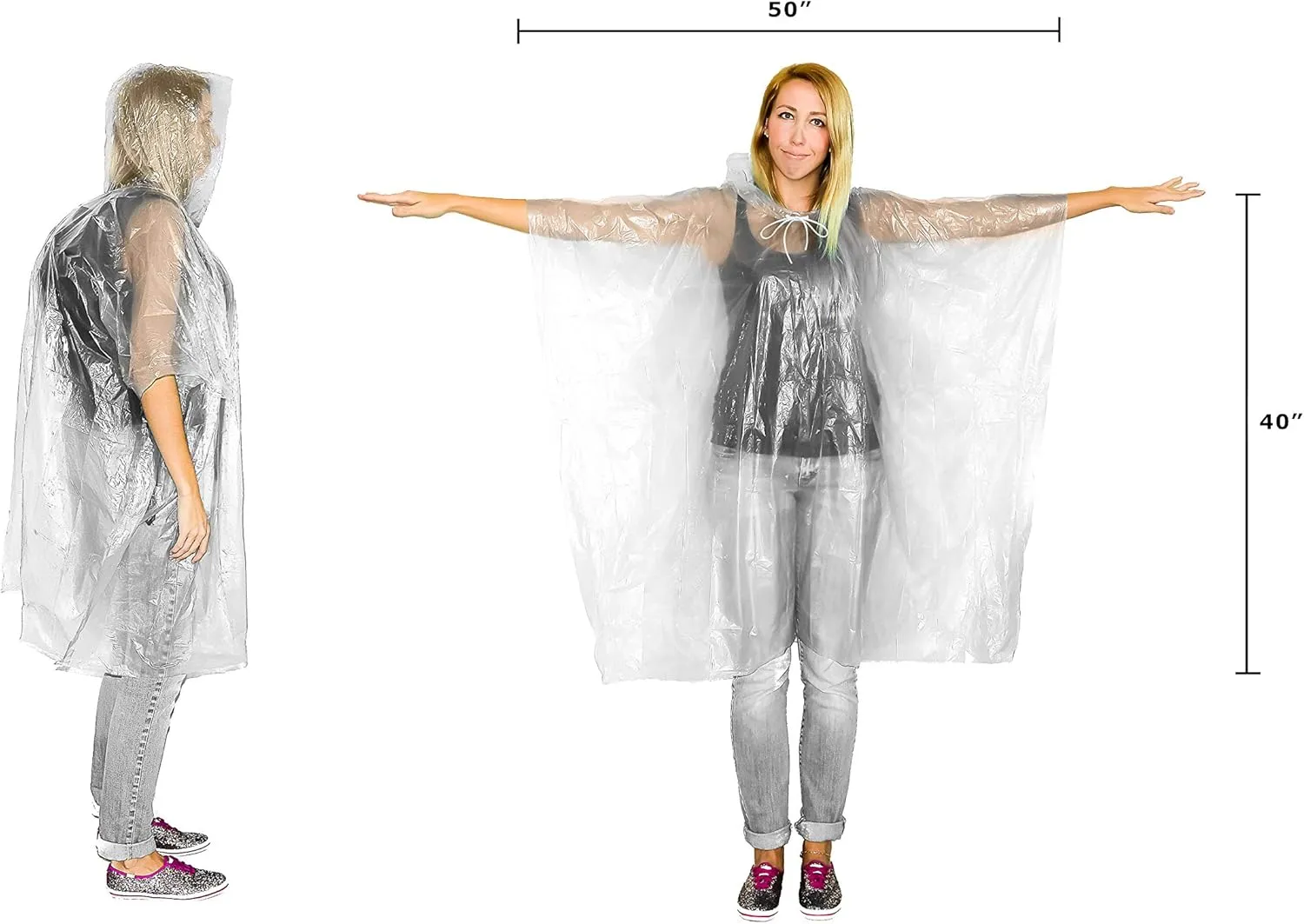 Lingito Clear Emergency Rain Ponchos Adults, Thicker, 100% Waterproof Emergency Camping Rain Poncho, Amusement Parks, Hikes