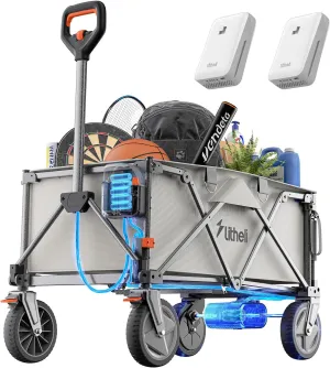 Litheli Collapsible Wagon Cart with Wheels Foldable, 200L Heavy Duty Wagon, 8" All Terrain Wheels Large Capacity Utility Wagon for Grocery Shopping, Camping, Sports, Garden, 2 U-Battery