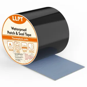 LLPT Waterproof Patch and Seal Tape 4” x 13 Ft Extra Thick Adhesive Layer UV Resistant Backing Permanent Bond Instant Seals for Repairing Gaps Holes Cracks Tears Black (PST62110BK4)