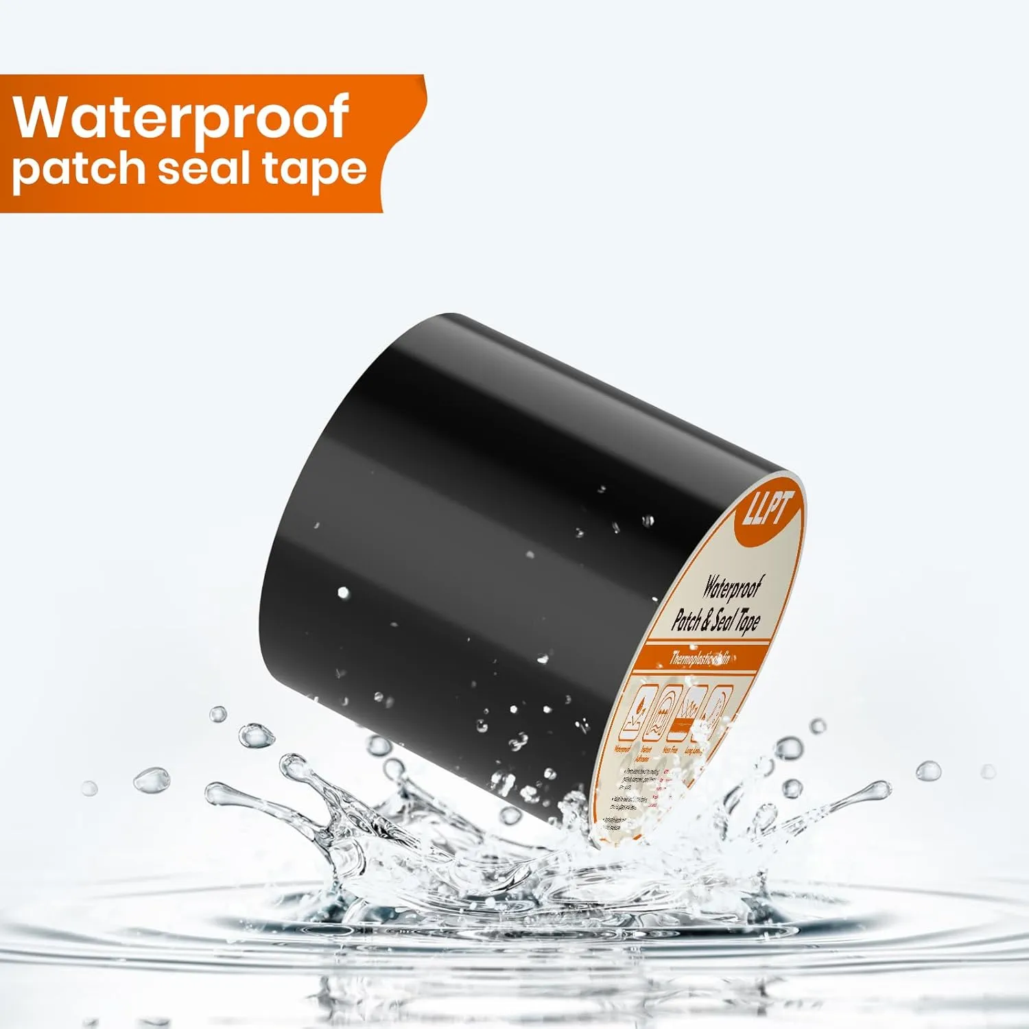 LLPT Waterproof Patch and Seal Tape 4” x 13 Ft Extra Thick Adhesive Layer UV Resistant Backing Permanent Bond Instant Seals for Repairing Gaps Holes Cracks Tears Black (PST62110BK4)