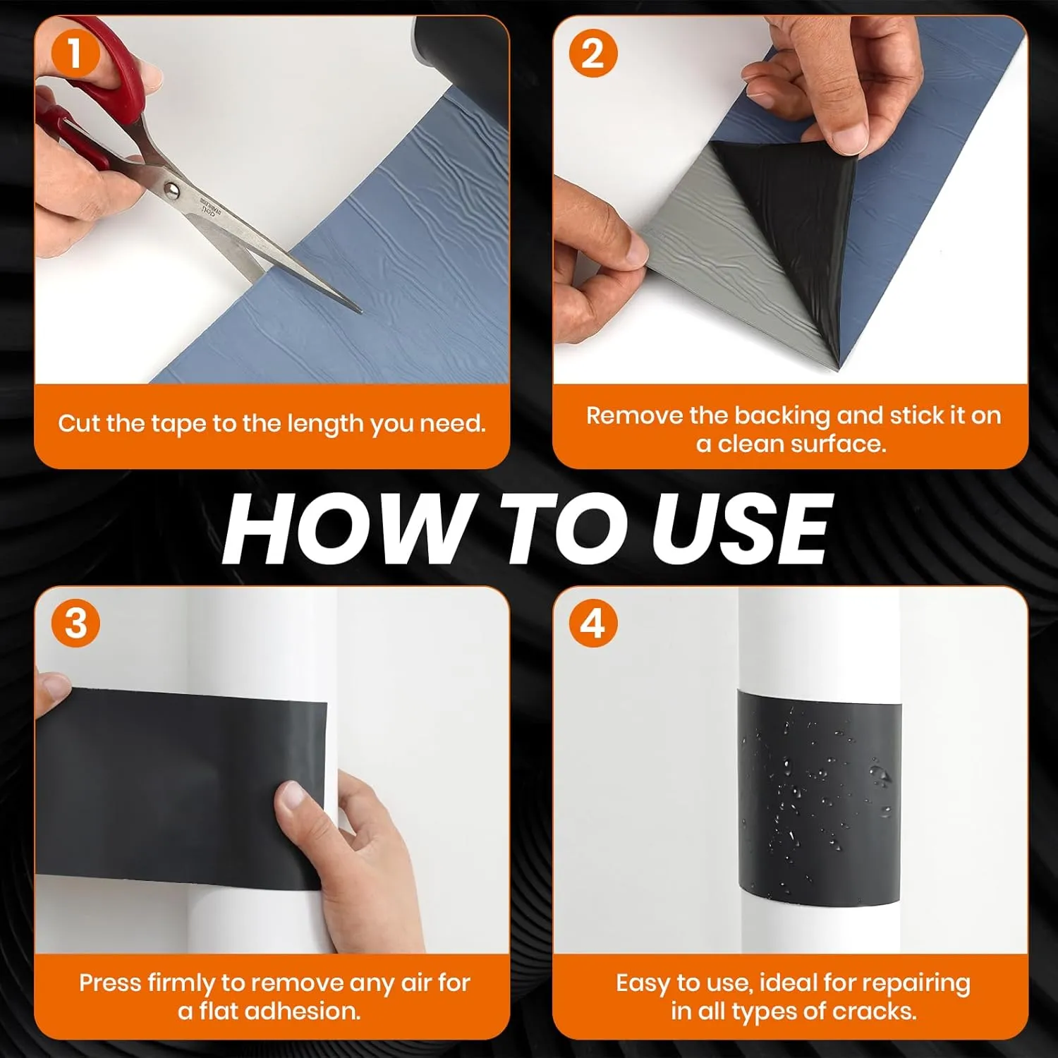 LLPT Waterproof Patch and Seal Tape 4” x 13 Ft Extra Thick Adhesive Layer UV Resistant Backing Permanent Bond Instant Seals for Repairing Gaps Holes Cracks Tears Black (PST62110BK4)