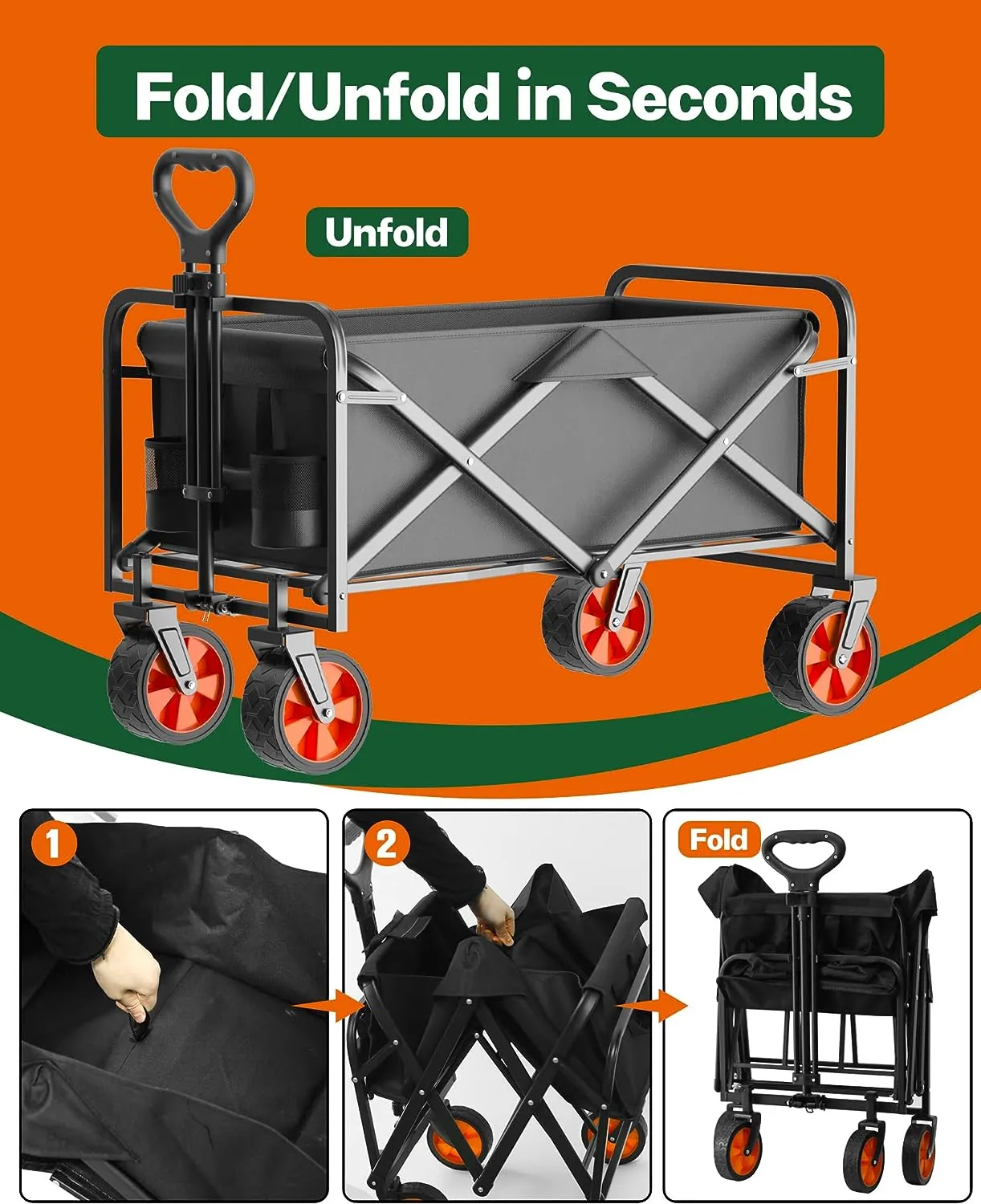 LOGARD Collapsible Folding Wagon,Heavy Duty Utility Beach Wagon Cart,Outdoor Camping Wagon