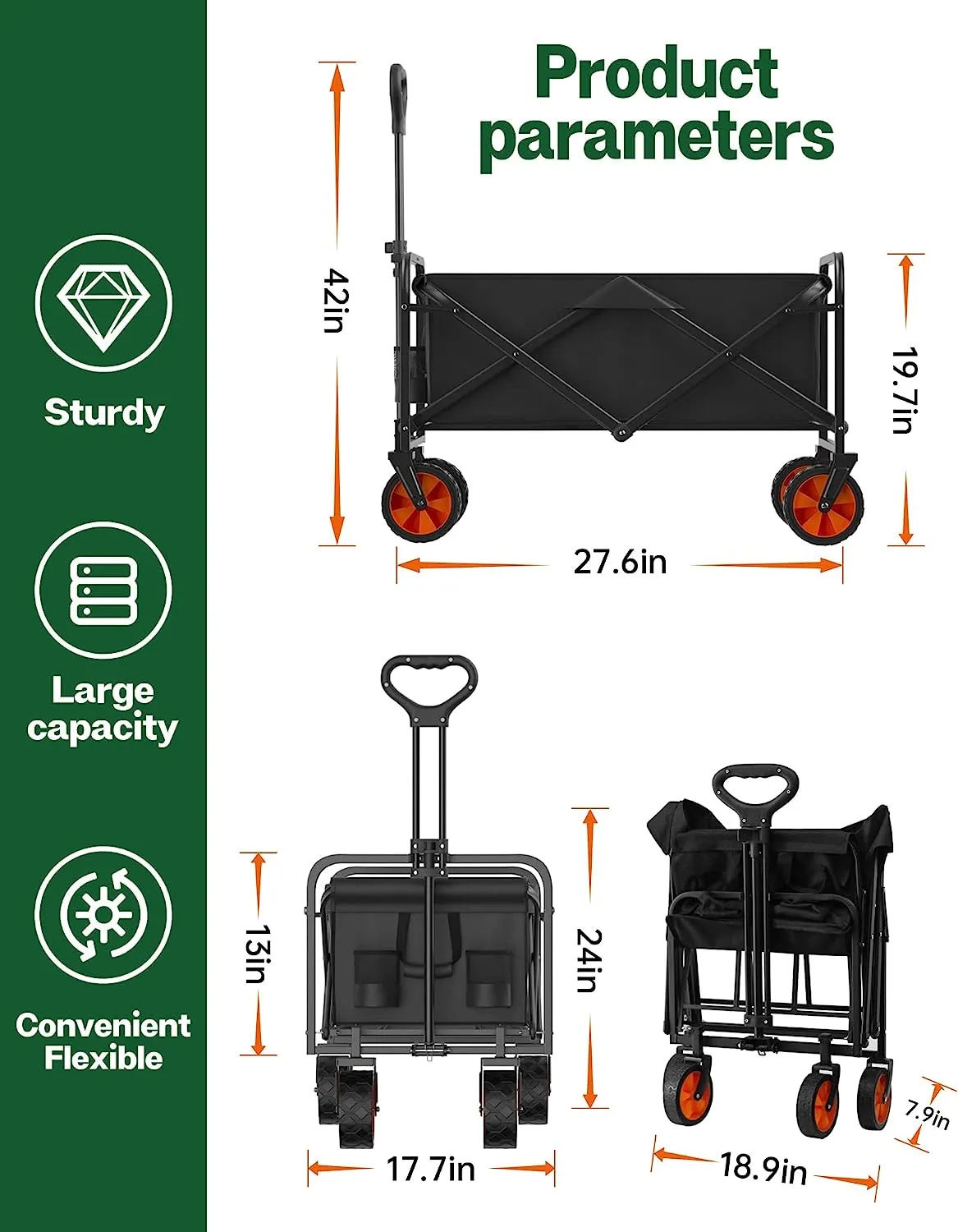 LOGARD Collapsible Folding Wagon,Heavy Duty Utility Beach Wagon Cart,Outdoor Camping Wagon