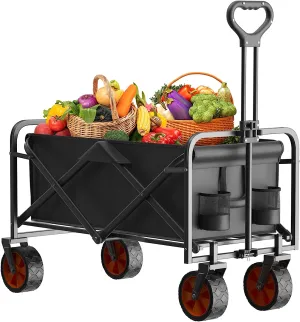 LOGARD Collapsible Folding Wagon,Heavy Duty Utility Beach Wagon Cart,Outdoor Camping Wagon