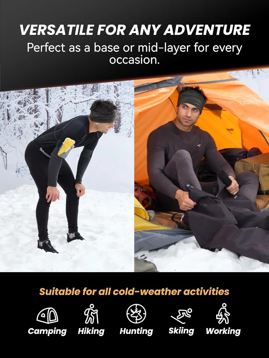 Long Johns Men's - Thermal Underwear Bottom for Men, Fleece Lined Base Layer Pants Cold Weather Activities