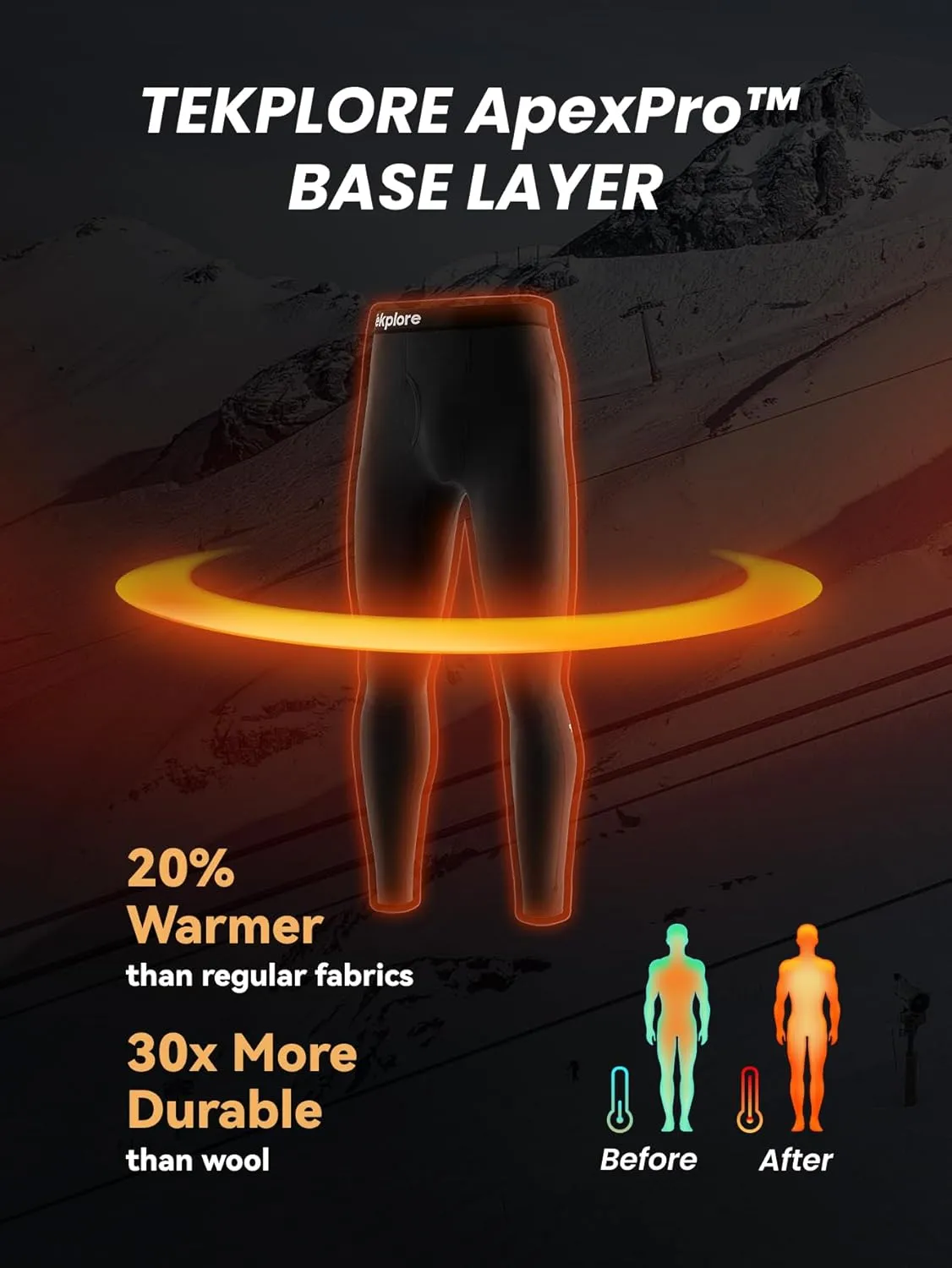 Long Johns Men's - Thermal Underwear Bottom for Men, Fleece Lined Base Layer Pants Cold Weather Activities