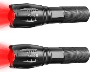 Low-Lumen Red Flashlight LED Single Mode Zoomable Red Light Flashlights for Astronomy, Reading, Night Vision, 2-Pack