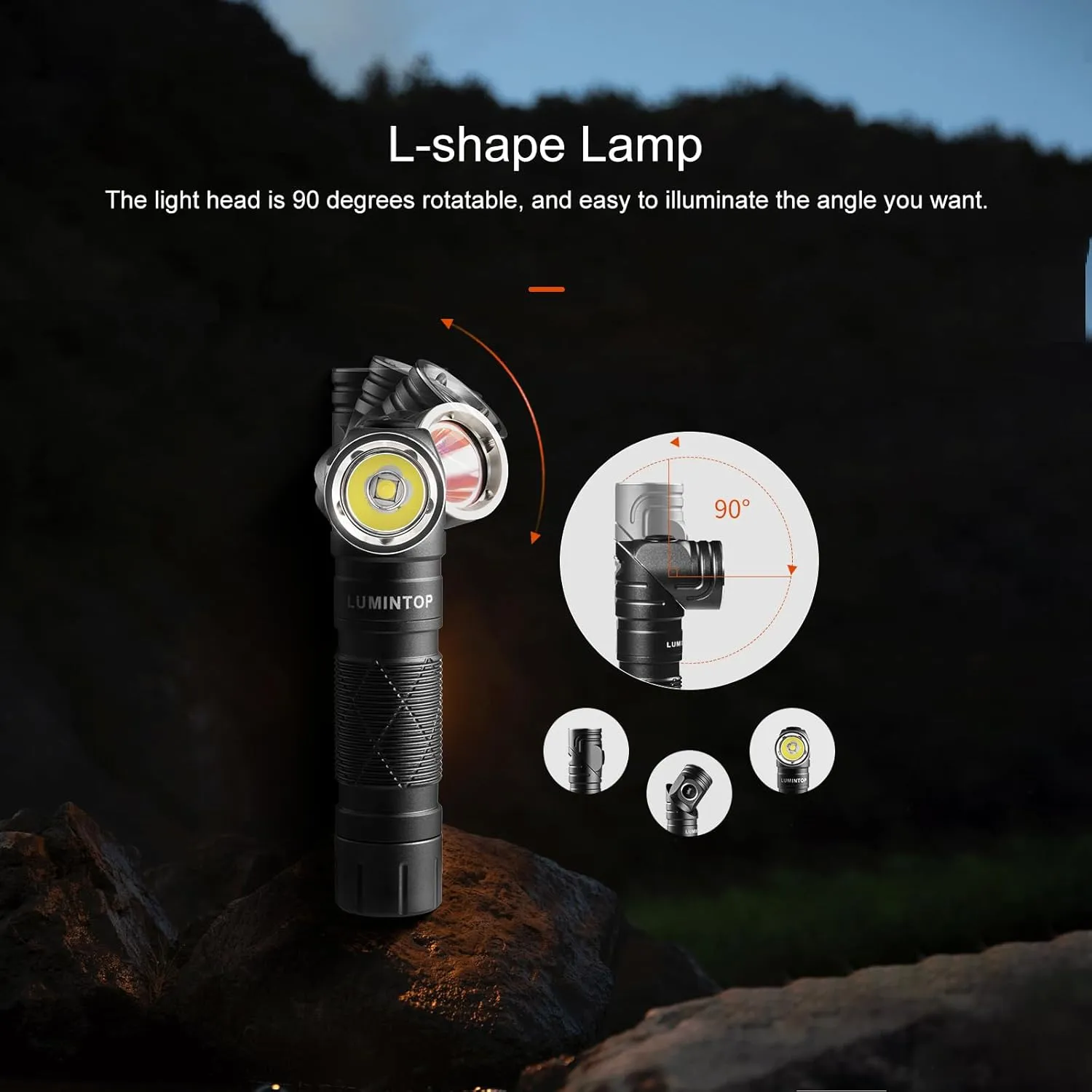 LUMINTOP L1 Flashlight, 900 Lumen Rechargeable Tactical Flashlight, 90 Degree IPX4 Waterproof LED Mini Flashlight 6 Modes - 126m Distance Best High Performance LED for Camping, Outdoor, Hiking Gift