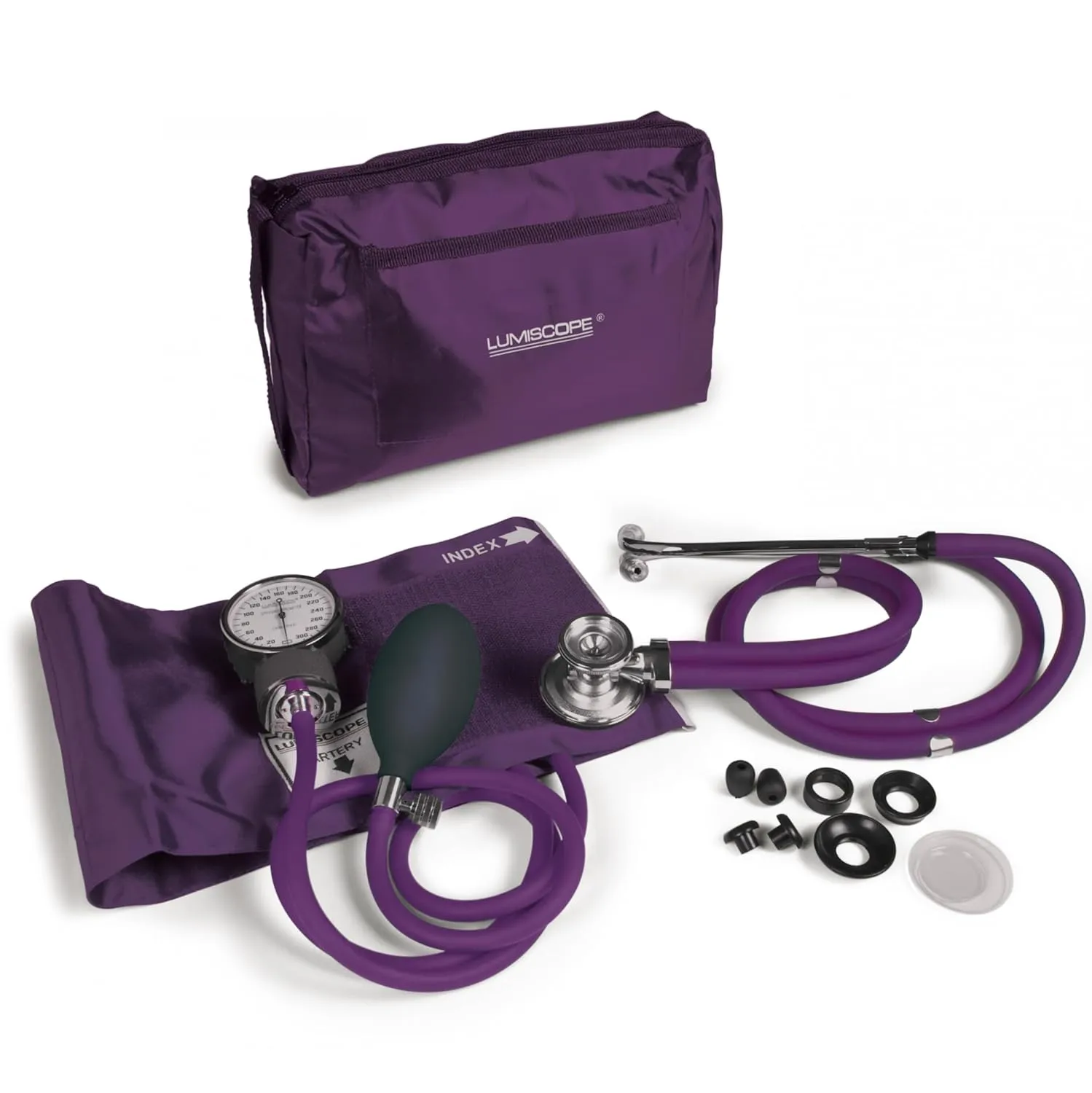 Lumiscope Professional Blood Pressure Kit - Stethoscope, Manual BP Cuff, Sphygmomanometer - Grape