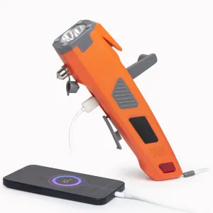 LUXON 7 in 1 Car Emergency Escape Tool: LED Flashlight,Window Breaker,Seat Belt Cutter,Type-c Charger,SOS Light,Hand Cranking Charge,Magnetic,Rechargeable for Vehicle Rescue,Camping, Hiking (Orange)
