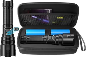 M80 Tactical Flashlight – 20,000-lumen Ultra-Bright Rechargeable Light with Dual Smart Batteries, Rugged case, 5 Modes & Waterproof. Ideal for Camping, Hiking & Emergencies.