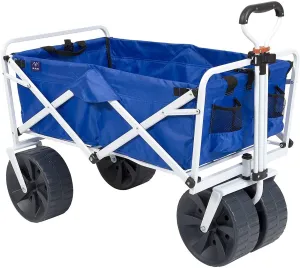 Mac Sports Heavy Duty Collapsible Folding All Terrain Utility Beach Wagon Cart, Blue/White