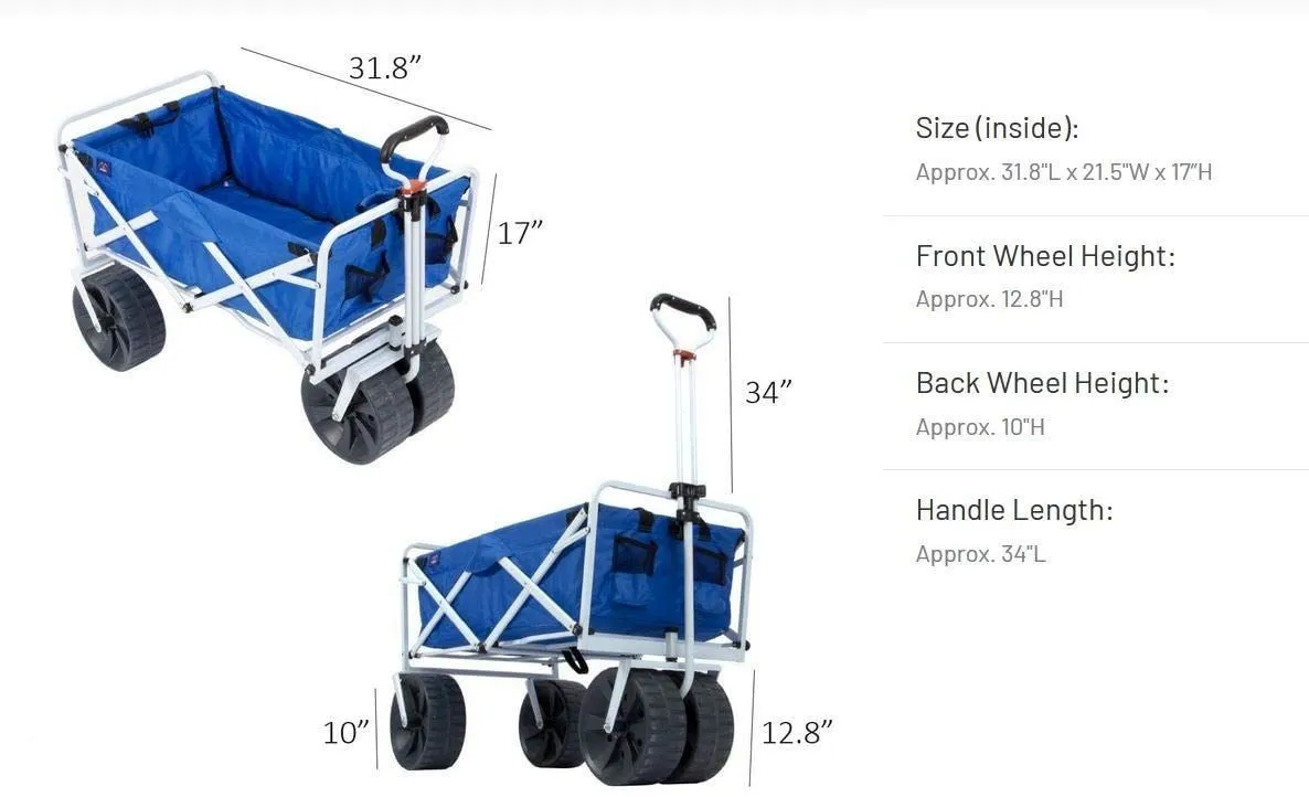 Mac Sports Heavy Duty Collapsible Folding All Terrain Utility Beach Wagon Cart, Blue/White
