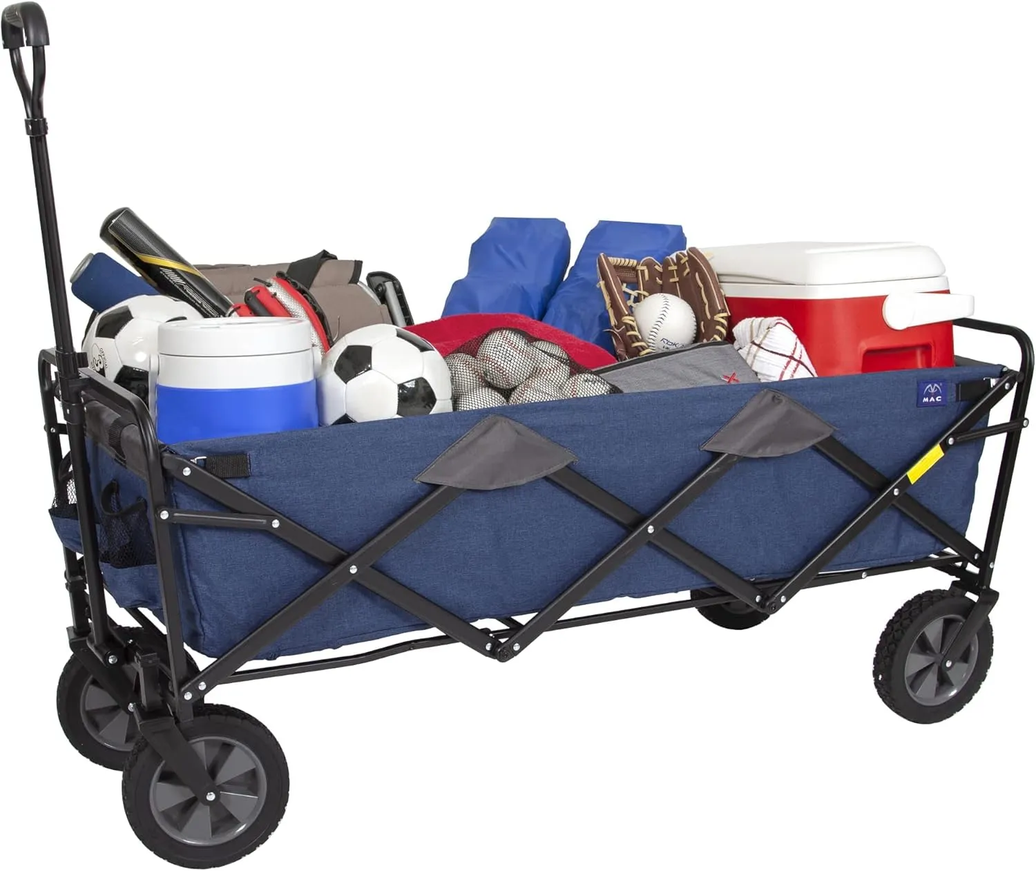 MacSports Foldable Beach Cart & Wagon, Collapsible Heavy Duty Utility Wagon Grocery Cart on Wheels (Navy Blue)
