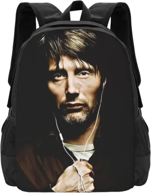 Mads Actors Mikkelsen Travel Backpack Laptop Bag Casual Daypack Double Shoulder Bags for Business Outdoor Work 15.6 Inch