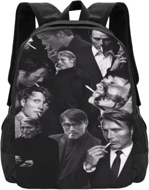 Mads Actors Mikkelsen Travel Backpack Laptop Bag Casual Daypack Double Shoulder Bags for Business Outdoor Work 15.6 Inch