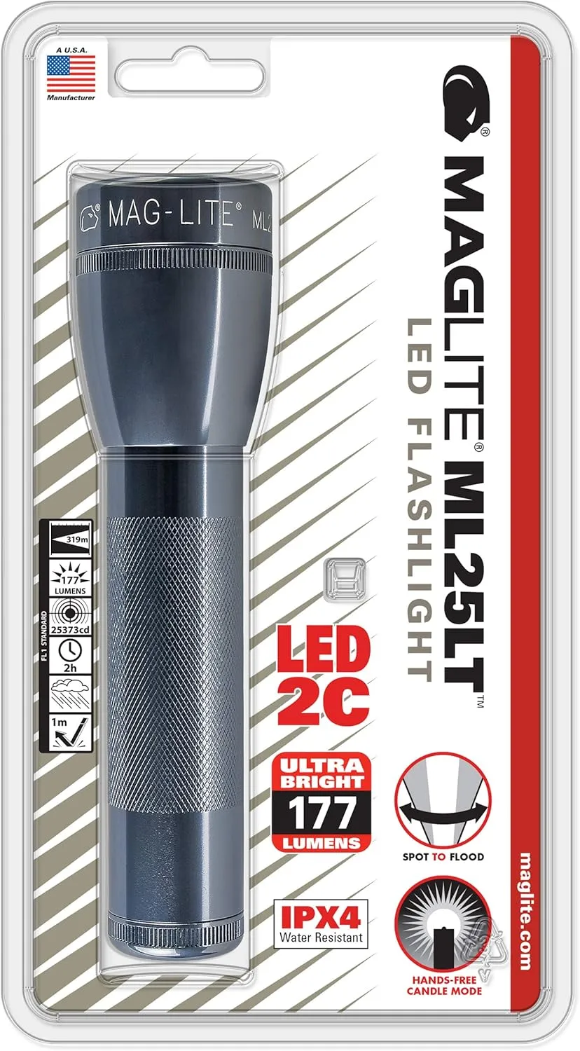 Mag Instrument Maglite ML25LT LED 2-Cell C Flashlight, Gray (ML25LT-S2096)