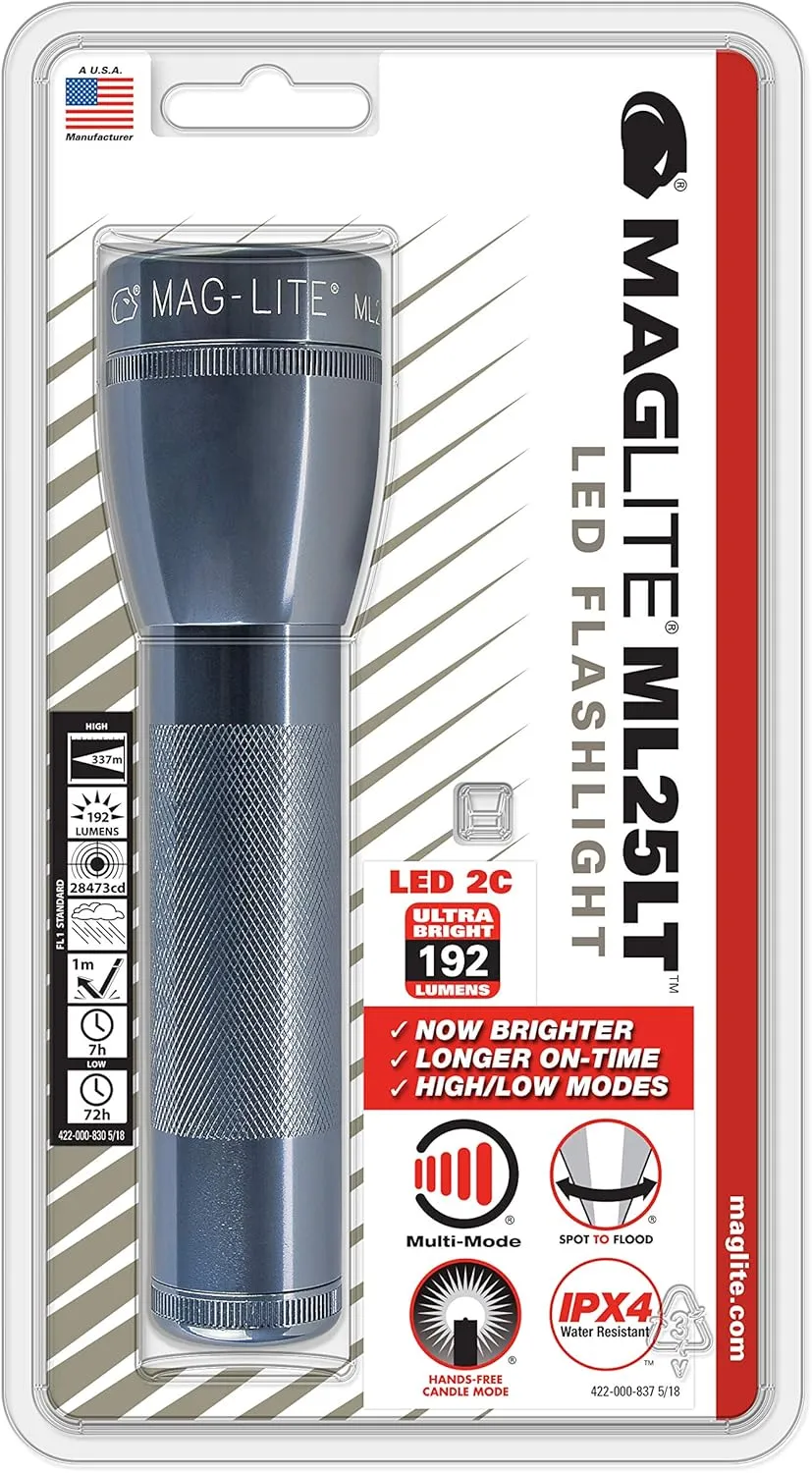 Mag Instrument Maglite ML25LT LED 2-Cell C Flashlight, Gray (ML25LT-S2096)