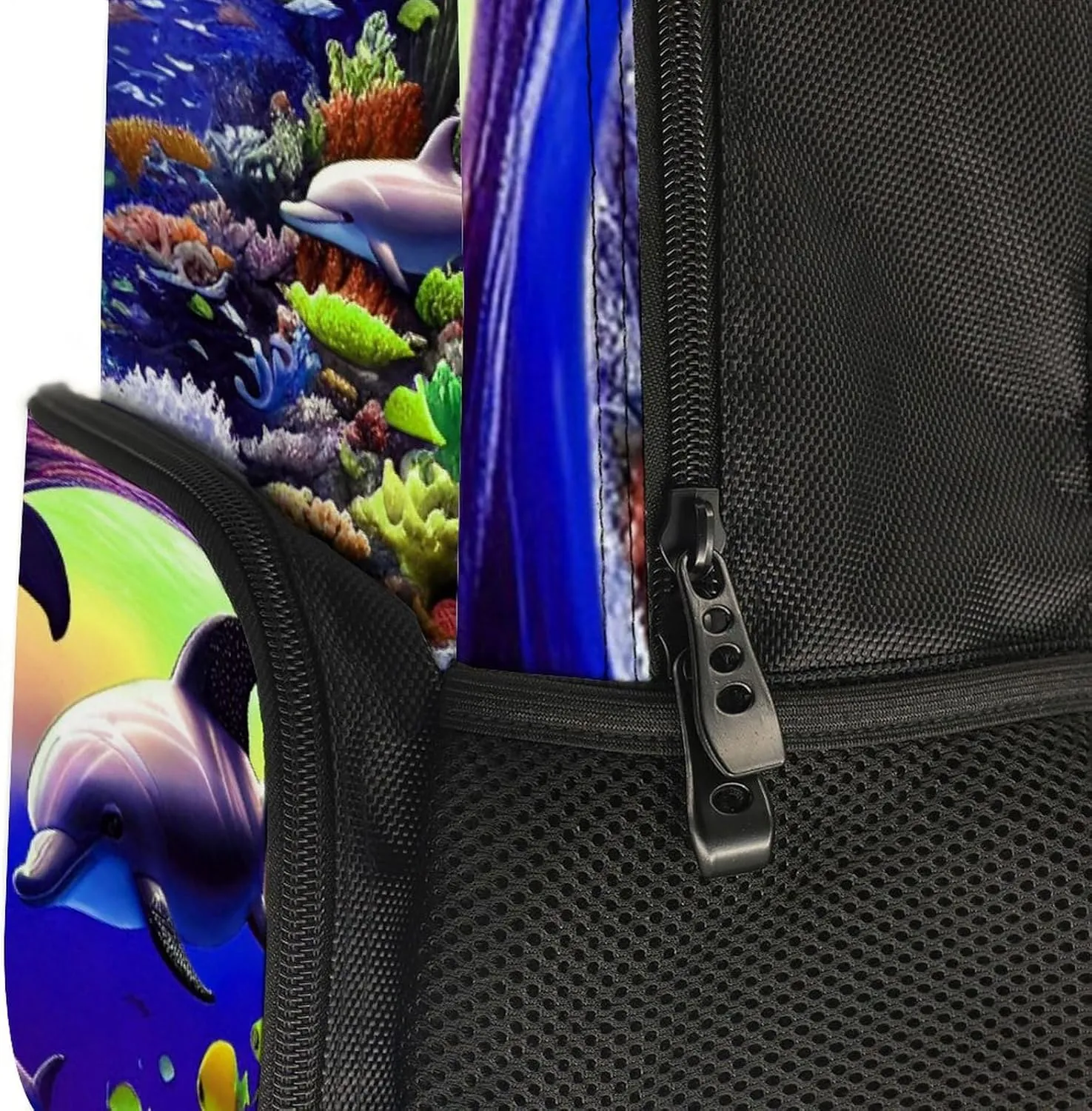 Magical Underwater World Of Dolphins And Fish Art Shoulder Book Bags Polyester Multipurpose Anti-Theft Carry On Bag Large Capacity Travel Hiking & Camping Rucksack