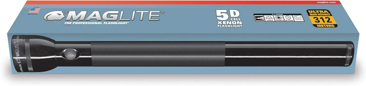 Maglite Heavy-Duty Incandescent 5-Cell D Flashlight in Display Box, Red