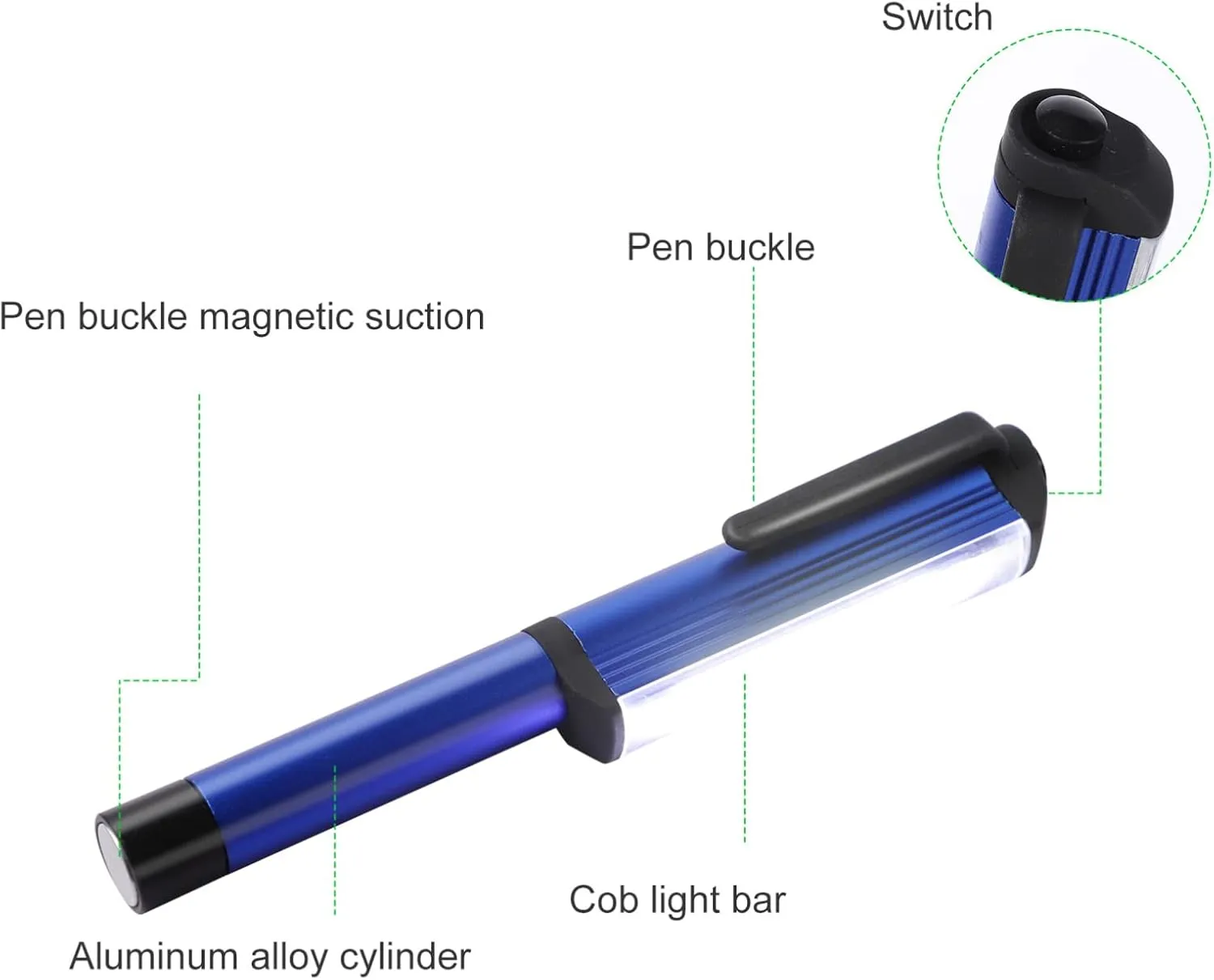 Magnet Flashlight 300 Lumens Led Clip-on Pen Light for Mechanics Camping Car Office Emergency
