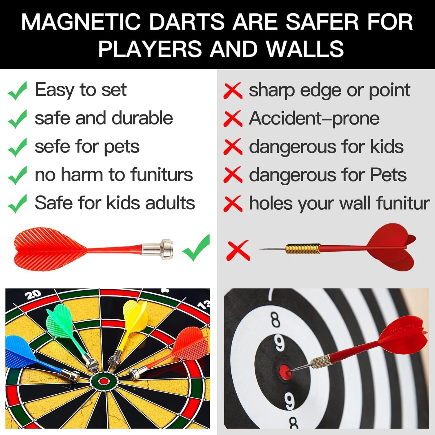 Magnetic Dart Board - 12Magnetic Darts 12Sticky Balls Or 2 Toy Gun 40 Foam Dart,Fun for Family Game and Party with Friends, Christmas Birthday Gifts Toys for 3-12 Year Old Boys