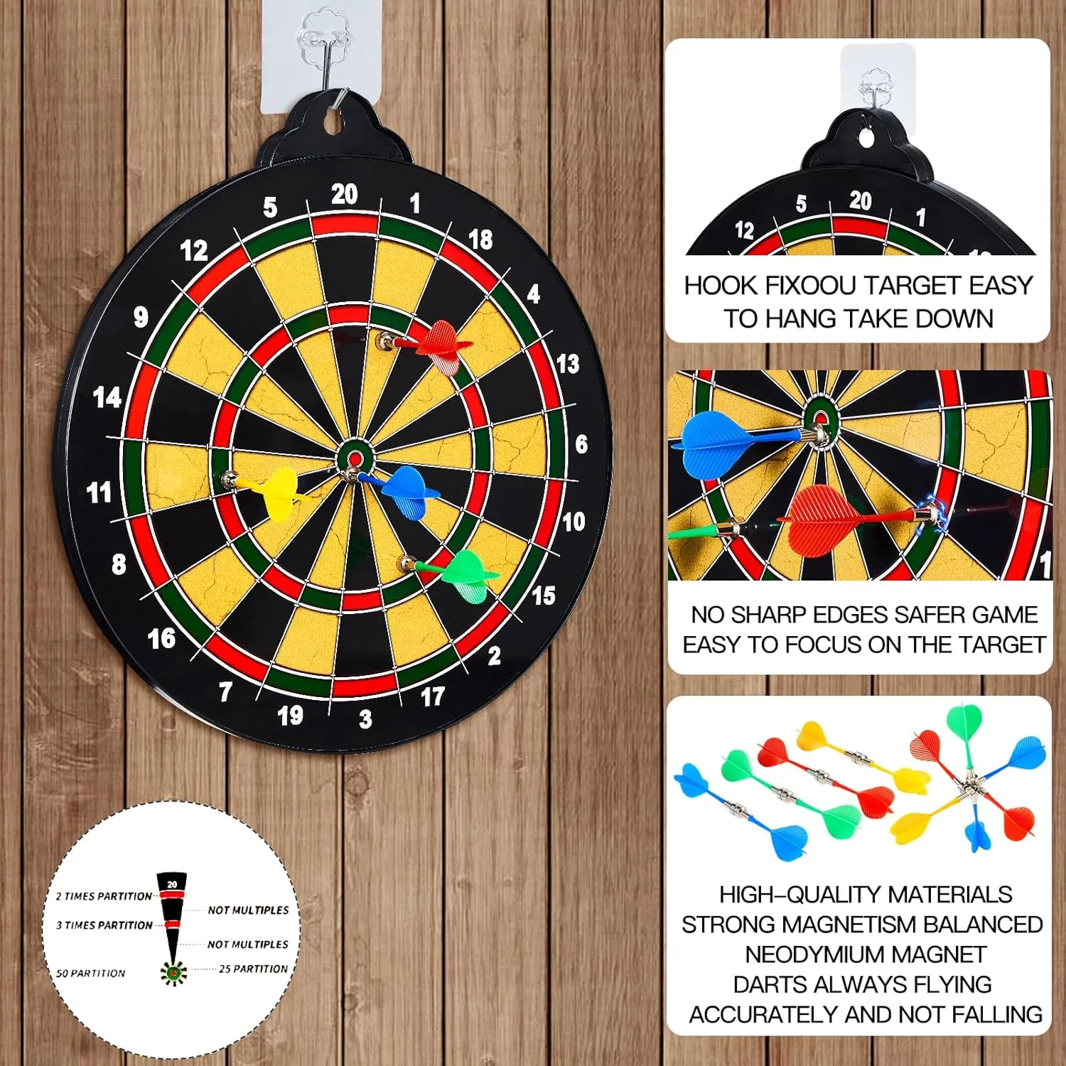 Magnetic Dart Board - 12Magnetic Darts 12Sticky Balls Or 2 Toy Gun 40 Foam Dart,Fun for Family Game and Party with Friends, Christmas Birthday Gifts Toys for 3-12 Year Old Boys