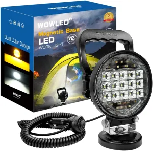 Magnetic Light Bar, Amber and White Magnetic LED Work Light 72W Emergency Portable LED Light bar for Truck, Cigarette Lighter Light for Tractor, Lawnmower, Car, Vehicle, Camping