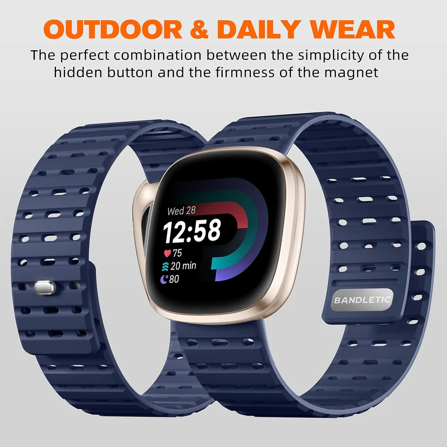 Magnetic Watchband Compatible with Fitbit Versa 3 Bands for Men and Women, Rugged Silicone Breathable Lightweight Sport Replacement Strap for Fitbit Versa 4/Sense 2/Sense