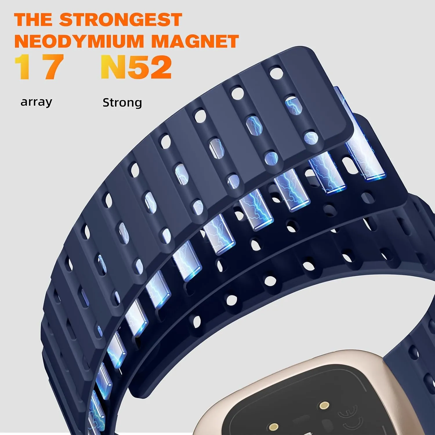 Magnetic Watchband Compatible with Fitbit Versa 3 Bands for Men and Women, Rugged Silicone Breathable Lightweight Sport Replacement Strap for Fitbit Versa 4/Sense 2/Sense