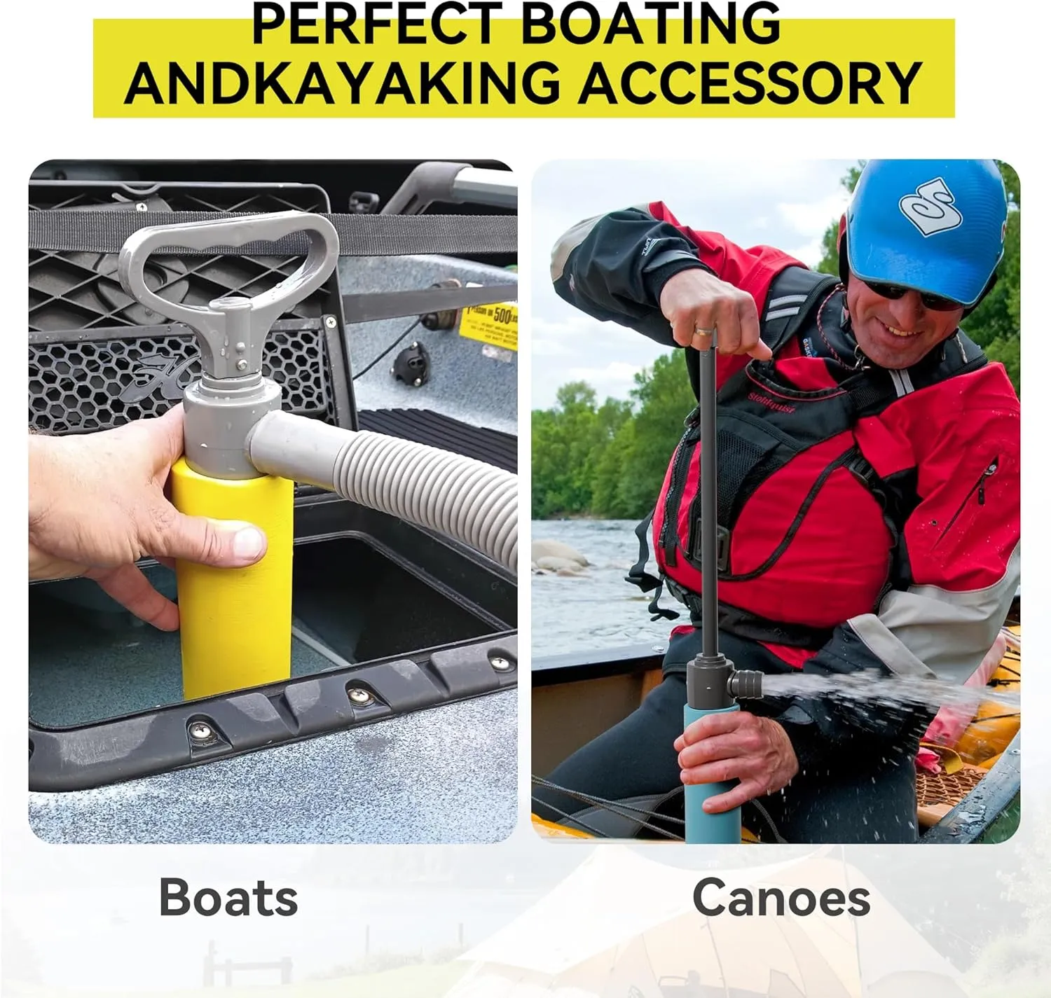 Manual Bilge Pump for Boats Kayak Canoe - Portable Siphon Pump, Kayak Bailer with Reversible Hose,Yellow,17 Inch