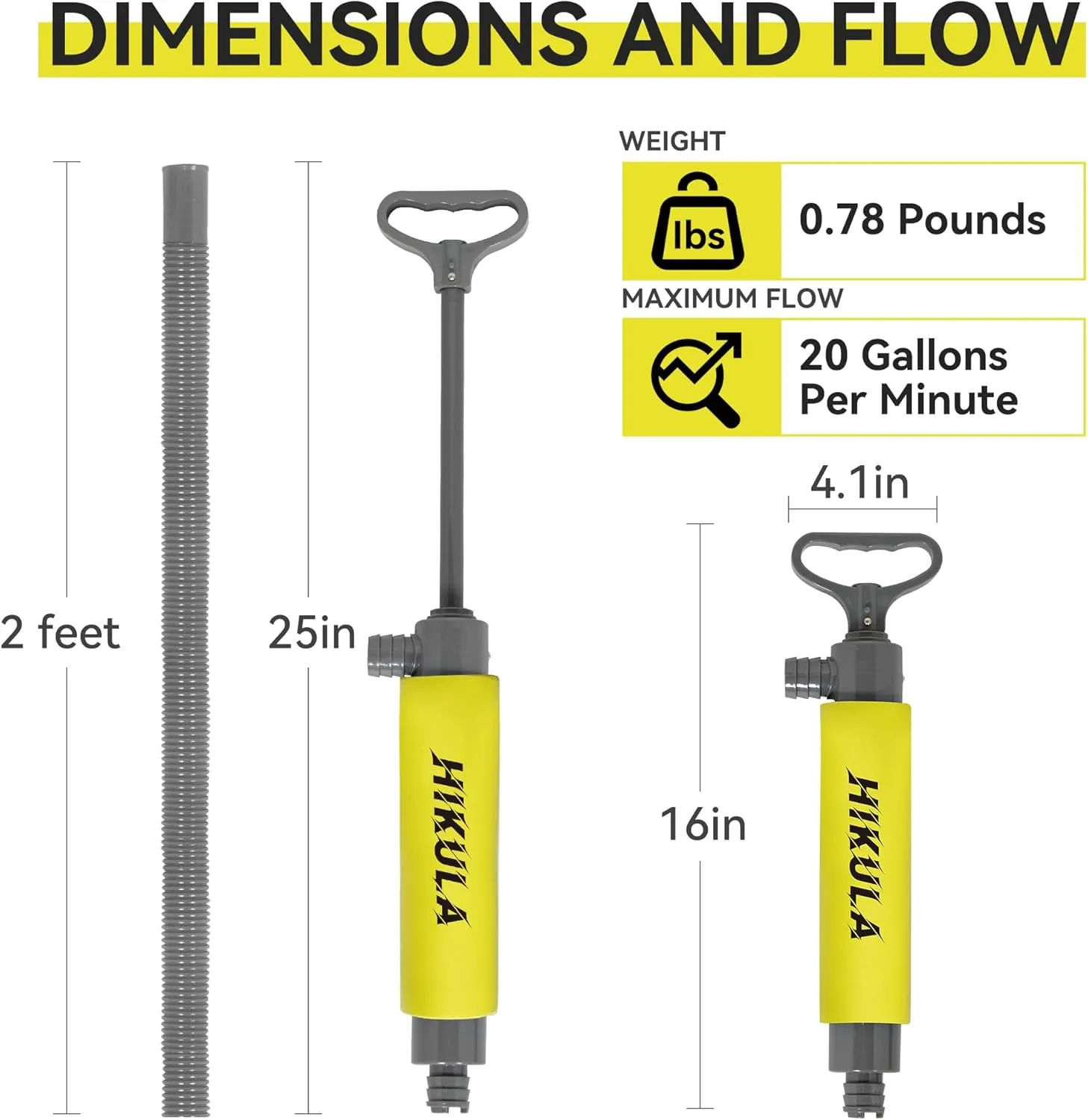 Manual Bilge Pump for Boats Kayak Canoe - Portable Siphon Pump, Kayak Bailer with Reversible Hose,Yellow,17 Inch