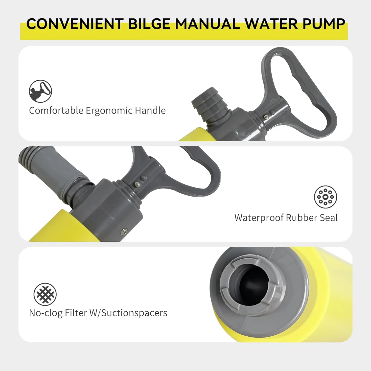 Manual Bilge Pump for Boats Kayak Canoe - Portable Siphon Pump, Kayak Bailer with Reversible Hose,Yellow,17 Inch