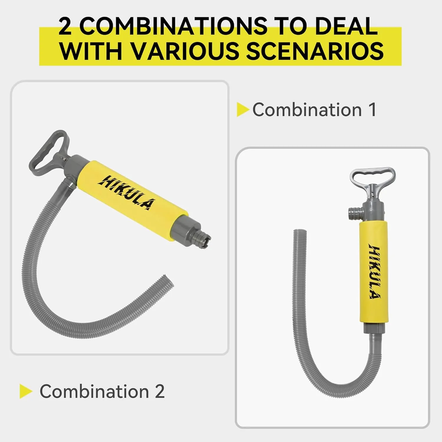 Manual Bilge Pump for Boats Kayak Canoe - Portable Siphon Pump, Kayak Bailer with Reversible Hose,Yellow,17 Inch