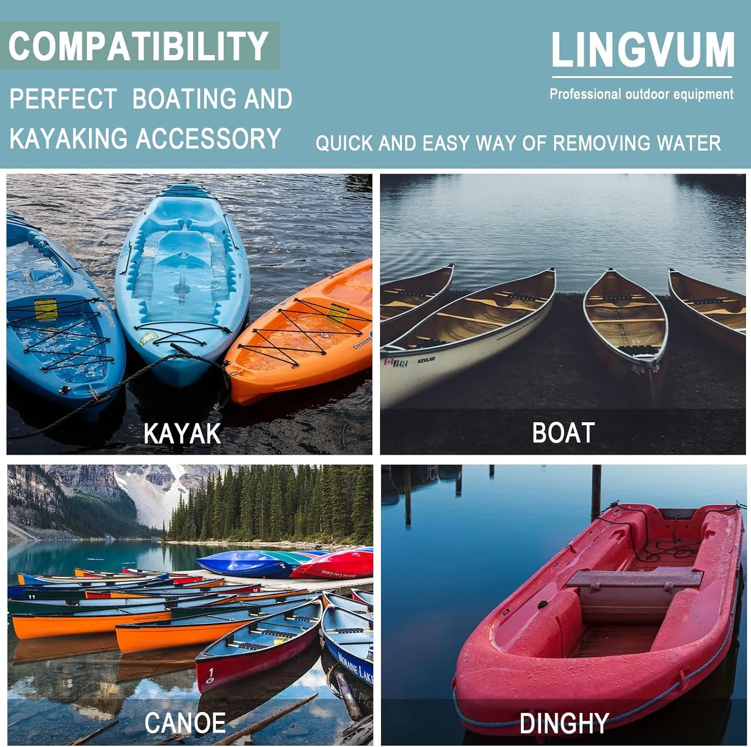 Manual Bilge Pump for Kayak Canoe and Boat - 17 Inch Portable Siphon Pump Kayak Hand Water Pumps with Reversible Hose Full Black