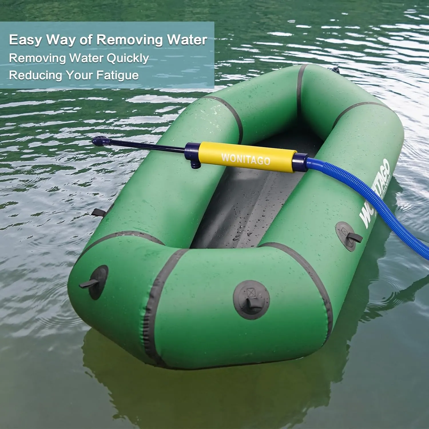 Manual Bilge Pump for Kayak Canoe and Boat - 17 Inch Portable Siphon Pump Kayak Hand Water Pumps with Reversible Hose, Yellow
