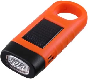 Manual Flashlight Hand Crank Solar Powered Flashlight, Small Portable Dynamo Flashlight, Survival Flashlight with Carabiner, for Outdoor,Sports,Hiking(Orange Color,14.5cm*1)