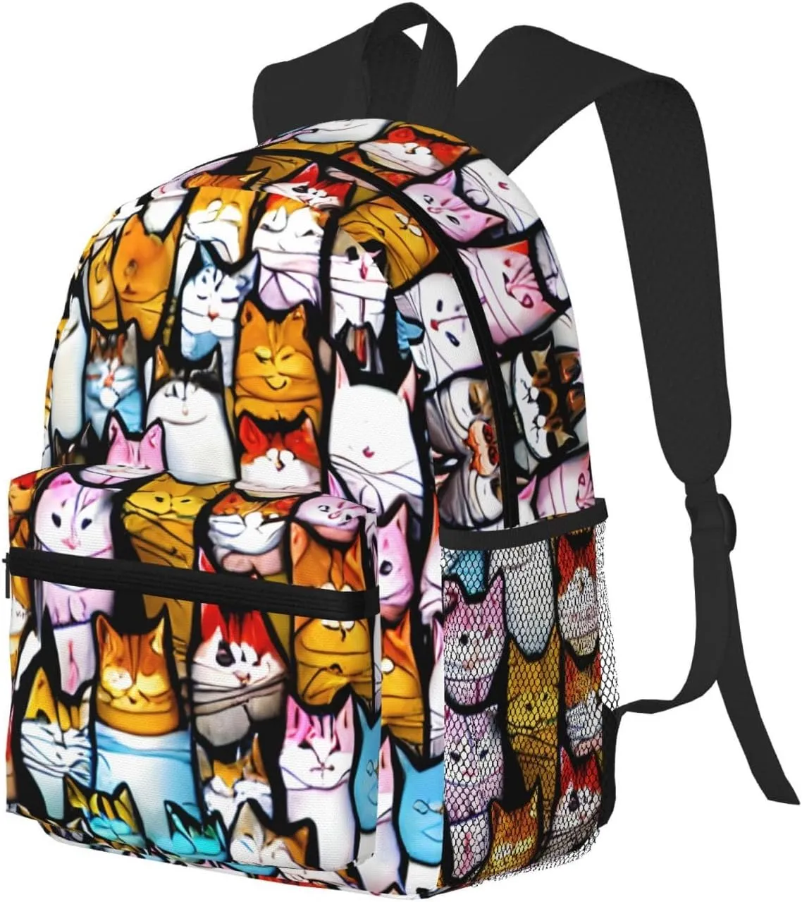 Many Cartoon Cats Print Comfortable Backpack,Your Essential Casual Travel Bag For Outdoor Adventures