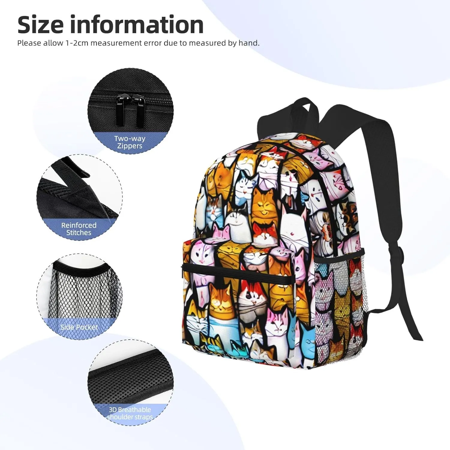 Many Cartoon Cats Print Comfortable Backpack,Your Essential Casual Travel Bag For Outdoor Adventures