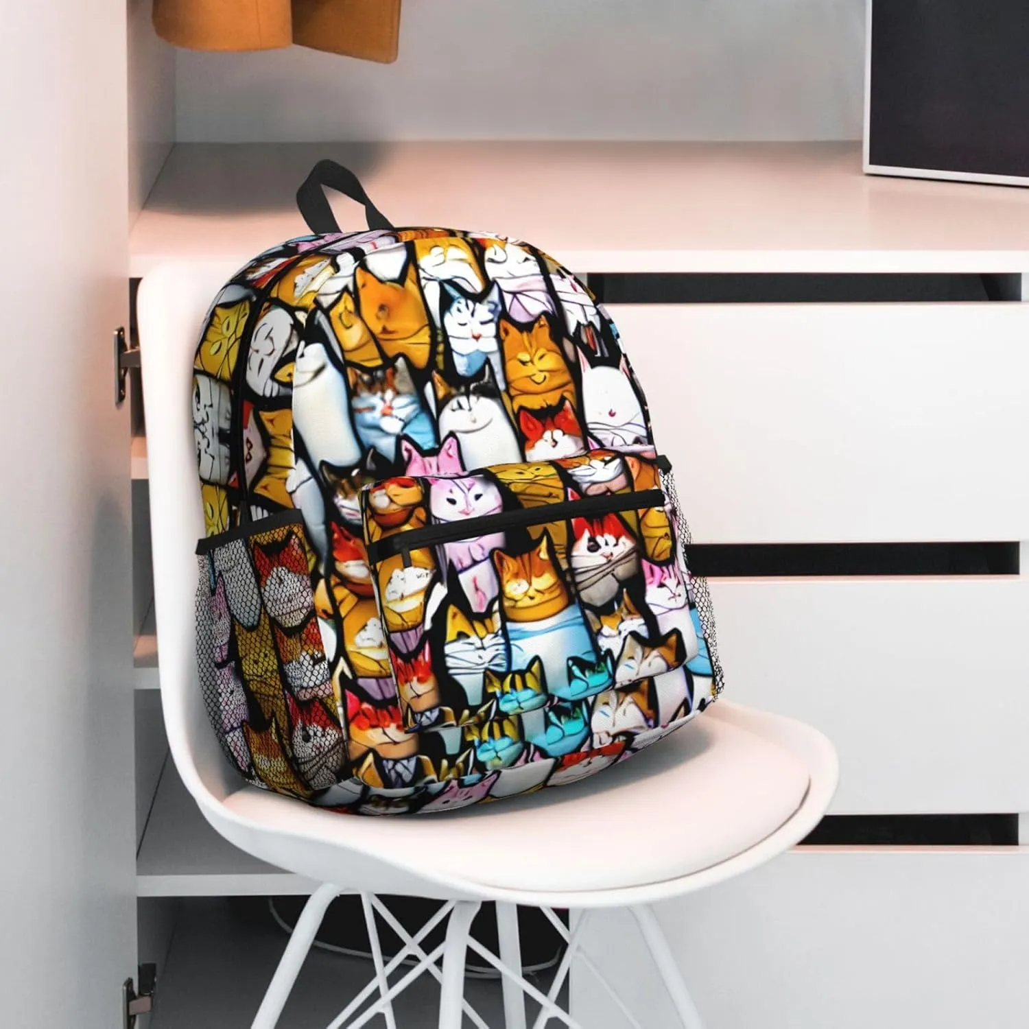 Many Cartoon Cats Print Comfortable Backpack,Your Essential Casual Travel Bag For Outdoor Adventures